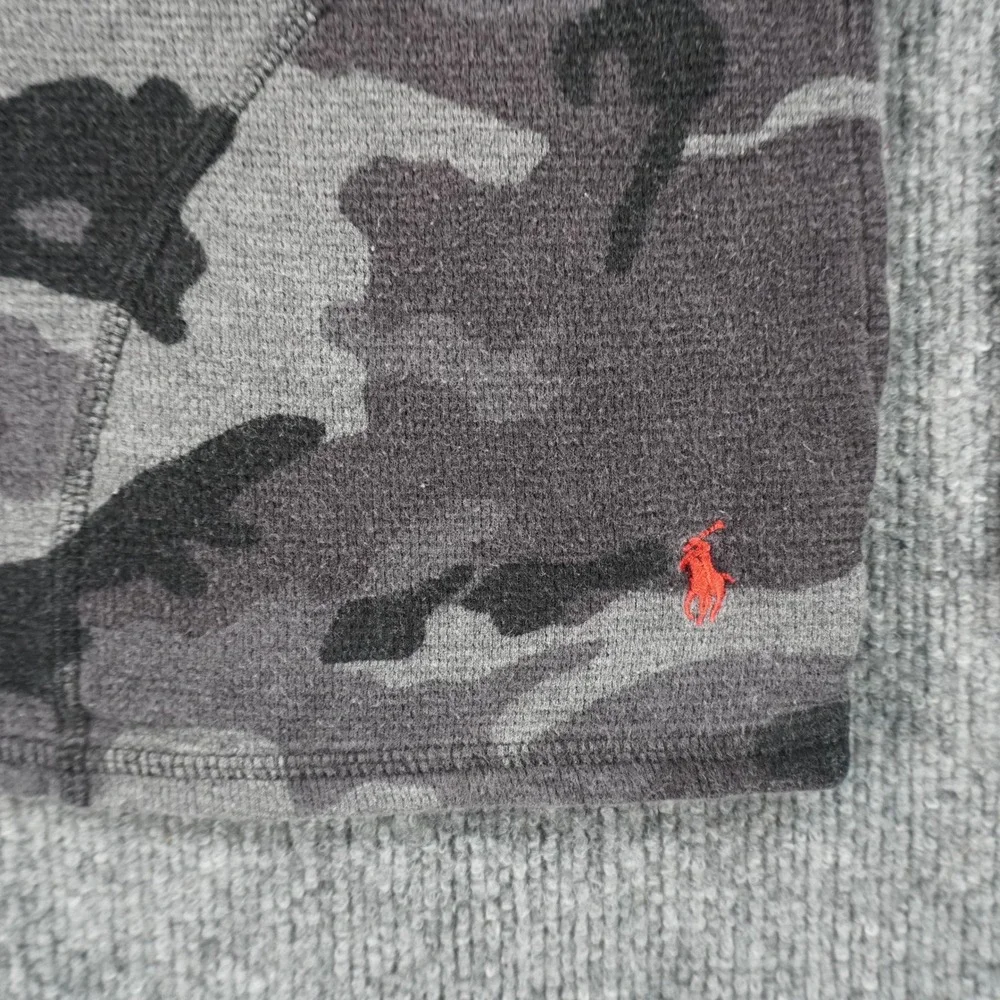 Polo Ralph Lauren Hoodie Mens S Grey Camo Quarter Zip Thermal Waffle Knit Cotton